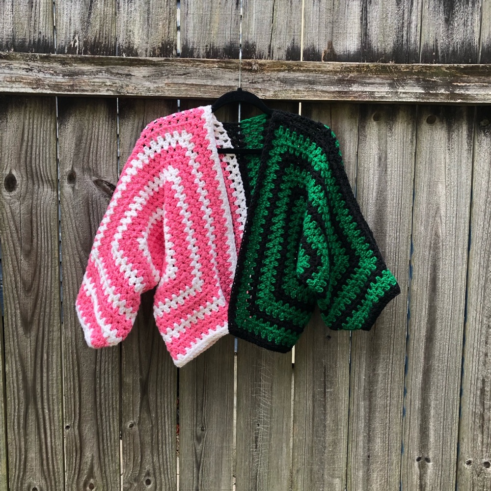 Handmade Crochet Cardigan Color Block Granny Square Open Front Slouchy